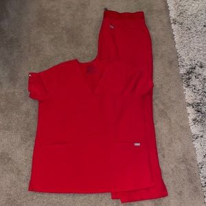 Figs scrubs Pop Red Casma top and Kade pant